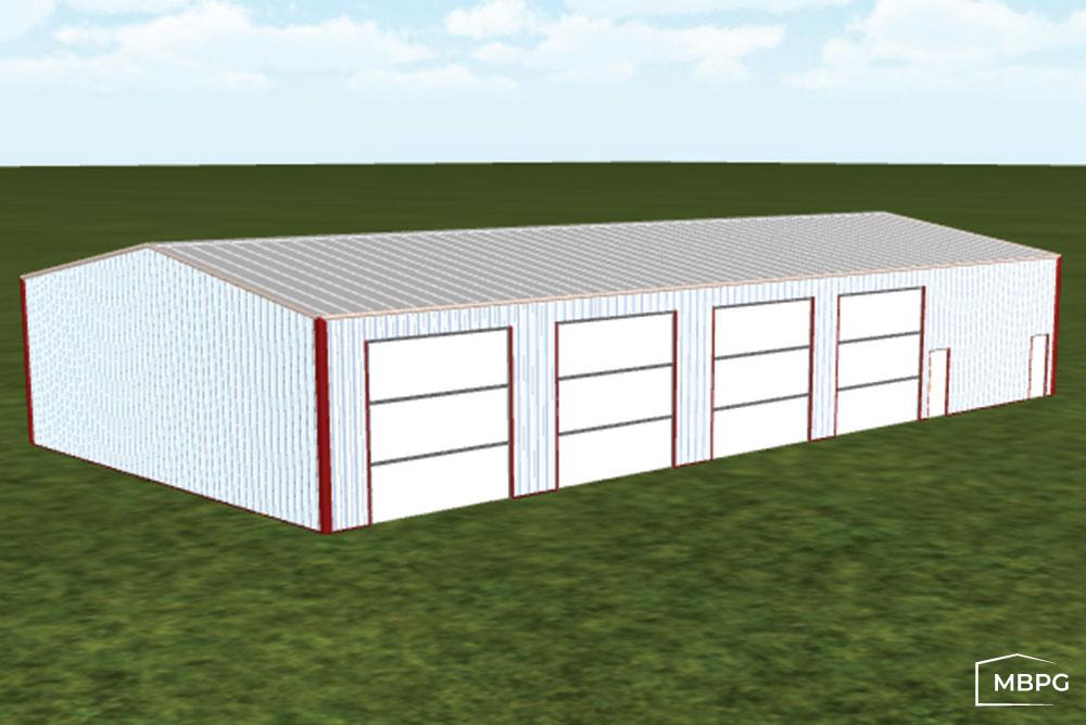 KS1781 3D Rendering of a Metal Building with 4 Roll Up Doors