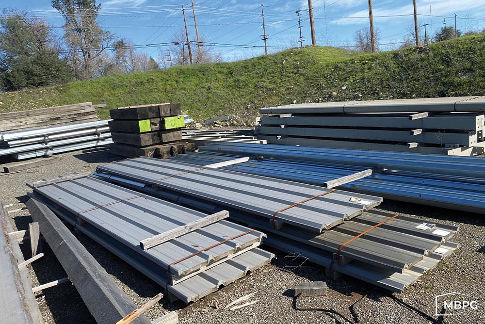 Steel Building Materials Sitting on Pallets