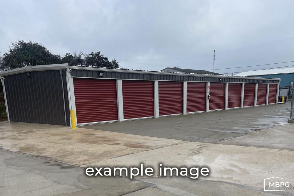 brown with red doors mini storage